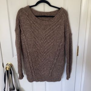 Long brown off the should knit sweater